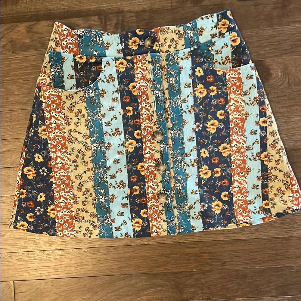 Floral Striped A-Line Skirt - Multicolor new without tags